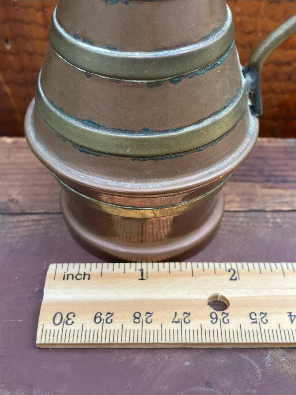 Vintage Signed Garanti Villedieu Copper & Brass Miniature Pitcher